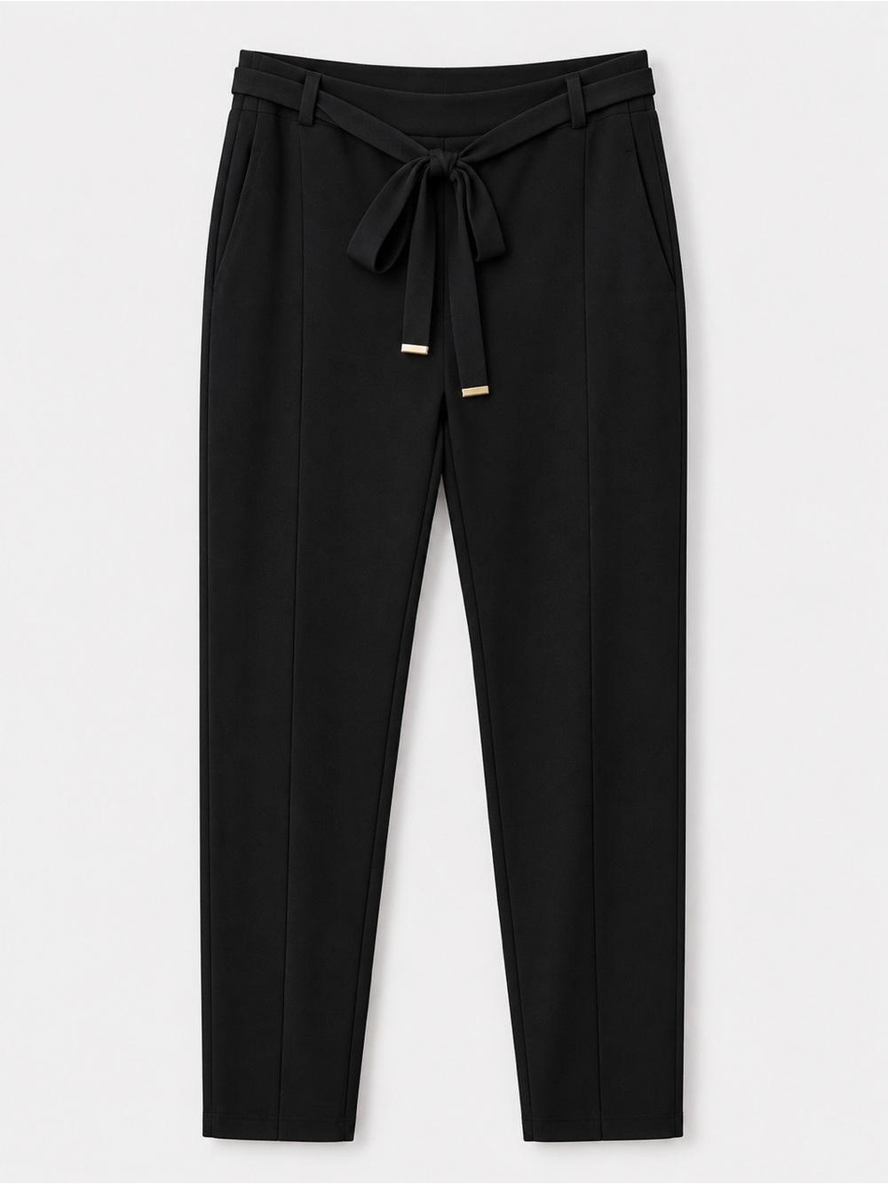 Tie-Waist Black Cropped Tapered Pants